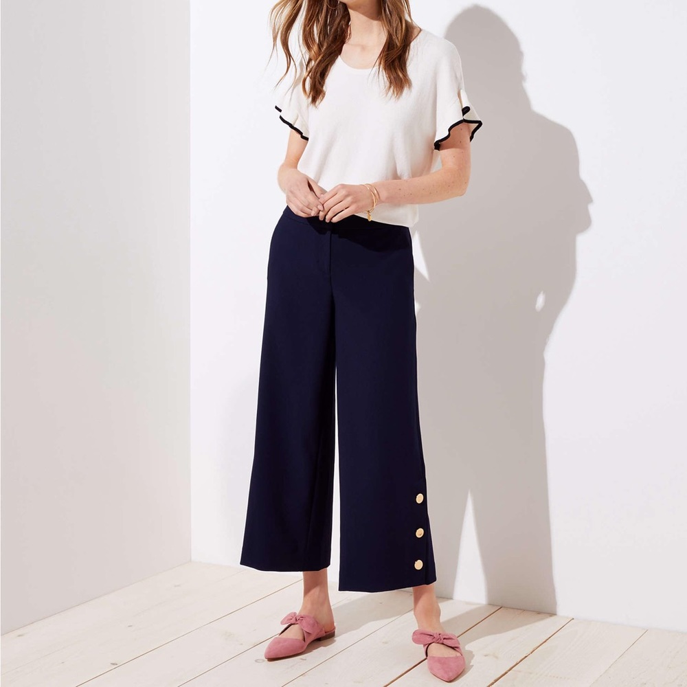 Loft Button Cuff Wide Leg Pants